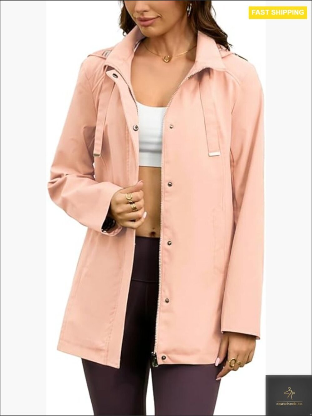 Long Hooded Rain Jacket Waterproof Windbreaker Lightweight Hiking Trench Coat